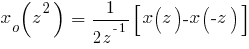 x_o(z^2) ~=~ {1/{2z^{-1}}}delim{[}{x(z)-x({-}z)}{]}